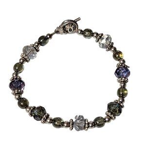Elegant Purple Beaded Bracelet Silver Tone Toggle Clasp Fashion Jewelry Women